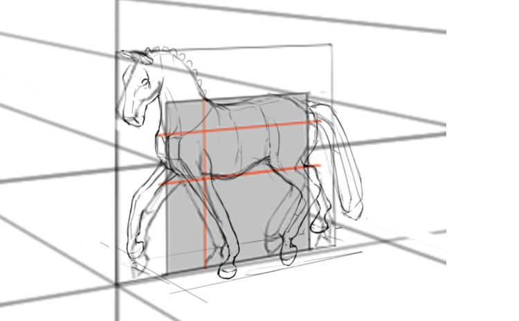 Pferd in der Perspektive für die Kunstmappe