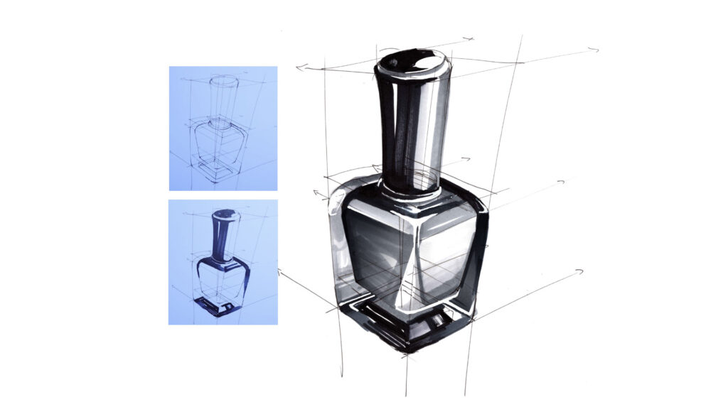 Industriedesign Sketching einer Nagellackflasche